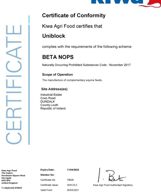 Certificate for the manufacture of complementary equine feeds.pdf